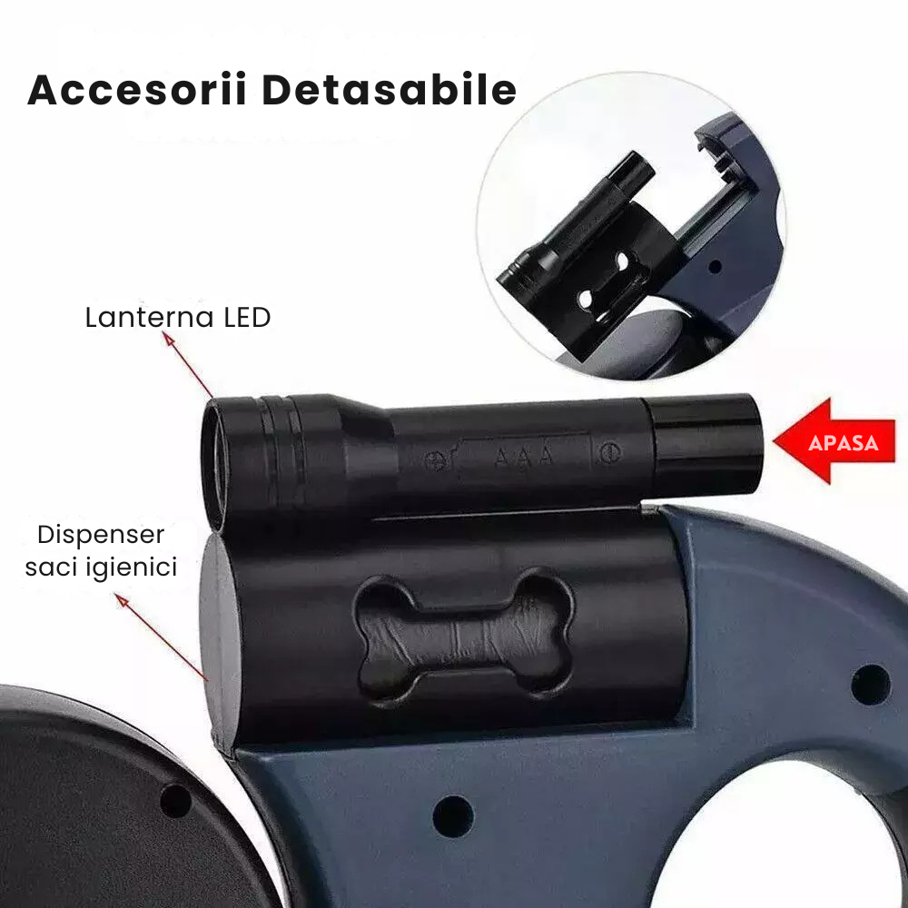 Lesa Dubla Retractabila 2 Caini Rotire 360 Grade Anti-Incurcare