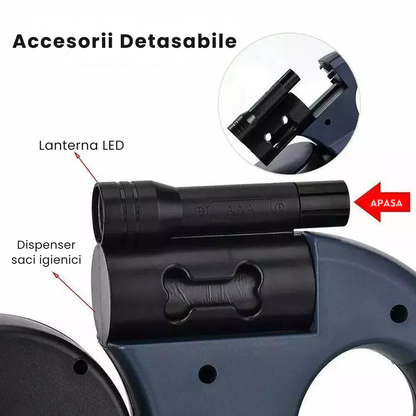 Lesa Dubla Retractabila 2 Caini Rotire 360 Grade Anti-Incurcare