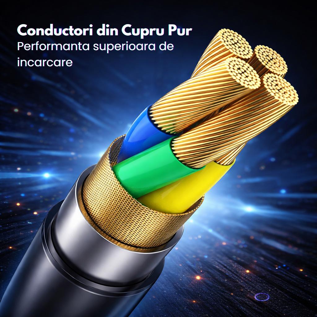 Cablu Incarcare 3 in 1 Glow LED cu Lumina in Miscare Lightning/Type-C/Micro-USB