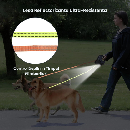 Lesa Dubla Retractabila 2 Caini Rotire 360 Grade Anti-Incurcare