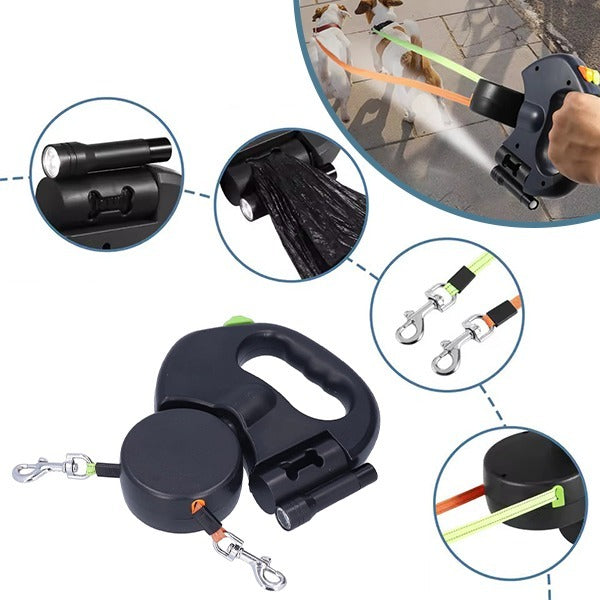 Lesa Dubla Retractabila 2 Caini Rotire 360 Grade Anti-Incurcare