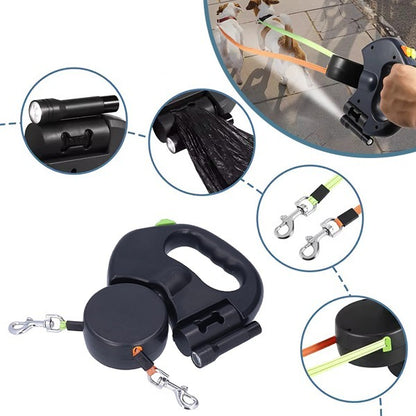Lesa Dubla Retractabila 2 Caini Rotire 360 Grade Anti-Incurcare