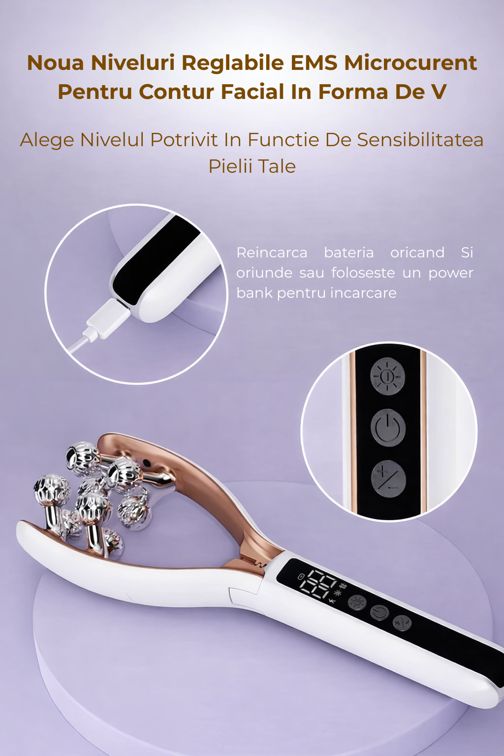 Aparat V-Shape pentru Sculptarea si Conturarea Fetei cu EMS RF si LED pentru Lifting