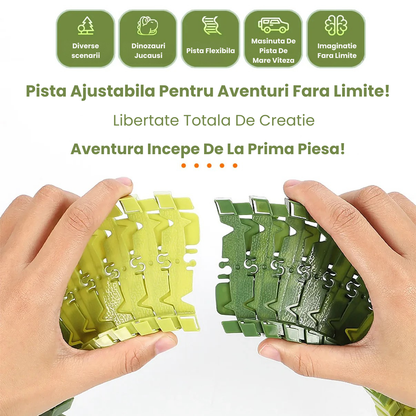 Set Tren Electric cu Dinozauri, Sina Flexibila si Locomotiva cu Lumina LED, 195 Piese