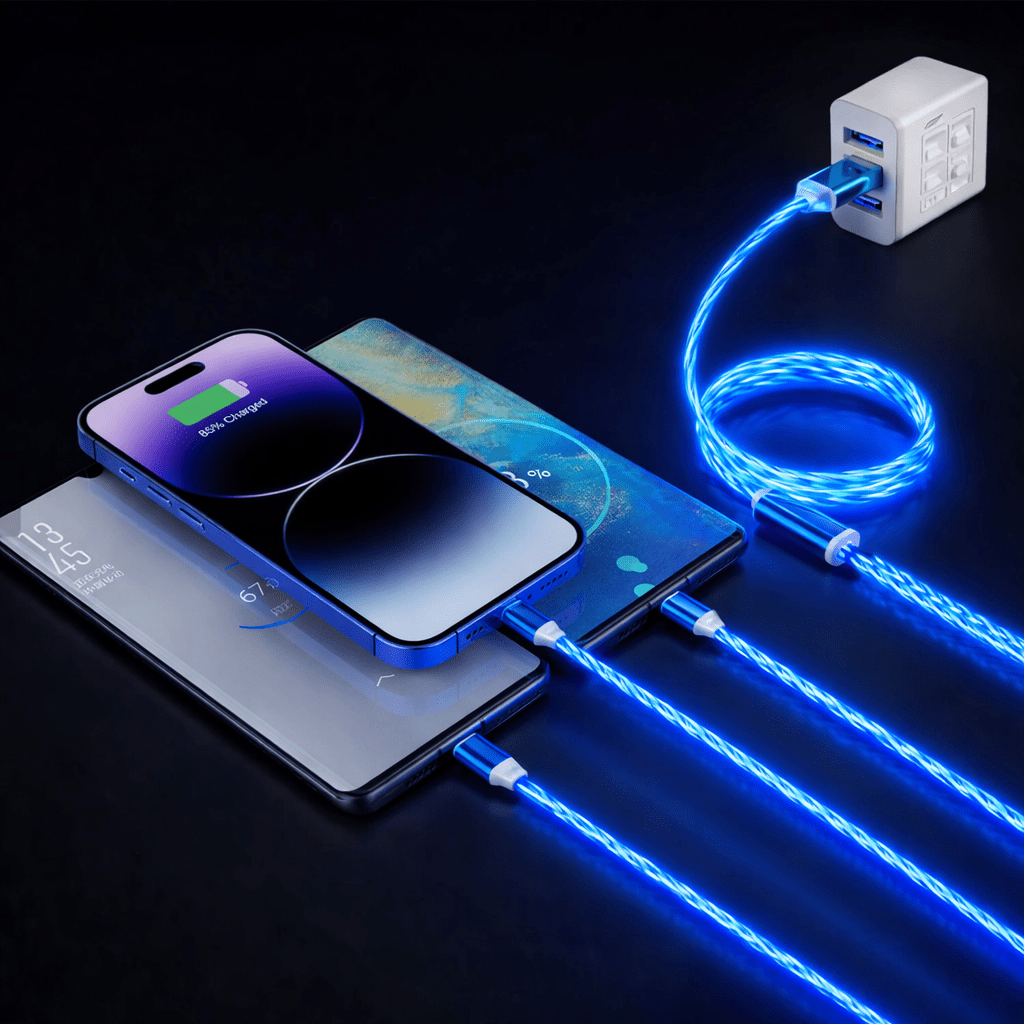 Cablu Incarcare 3 in 1 Glow LED cu Lumina in Miscare Lightning/Type-C/Micro-USB - Azora Shop