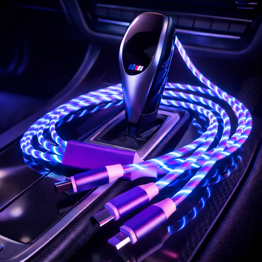Cablu Incarcare 3 in 1 Glow LED cu Lumina in Miscare Lightning/Type-C/Micro-USB