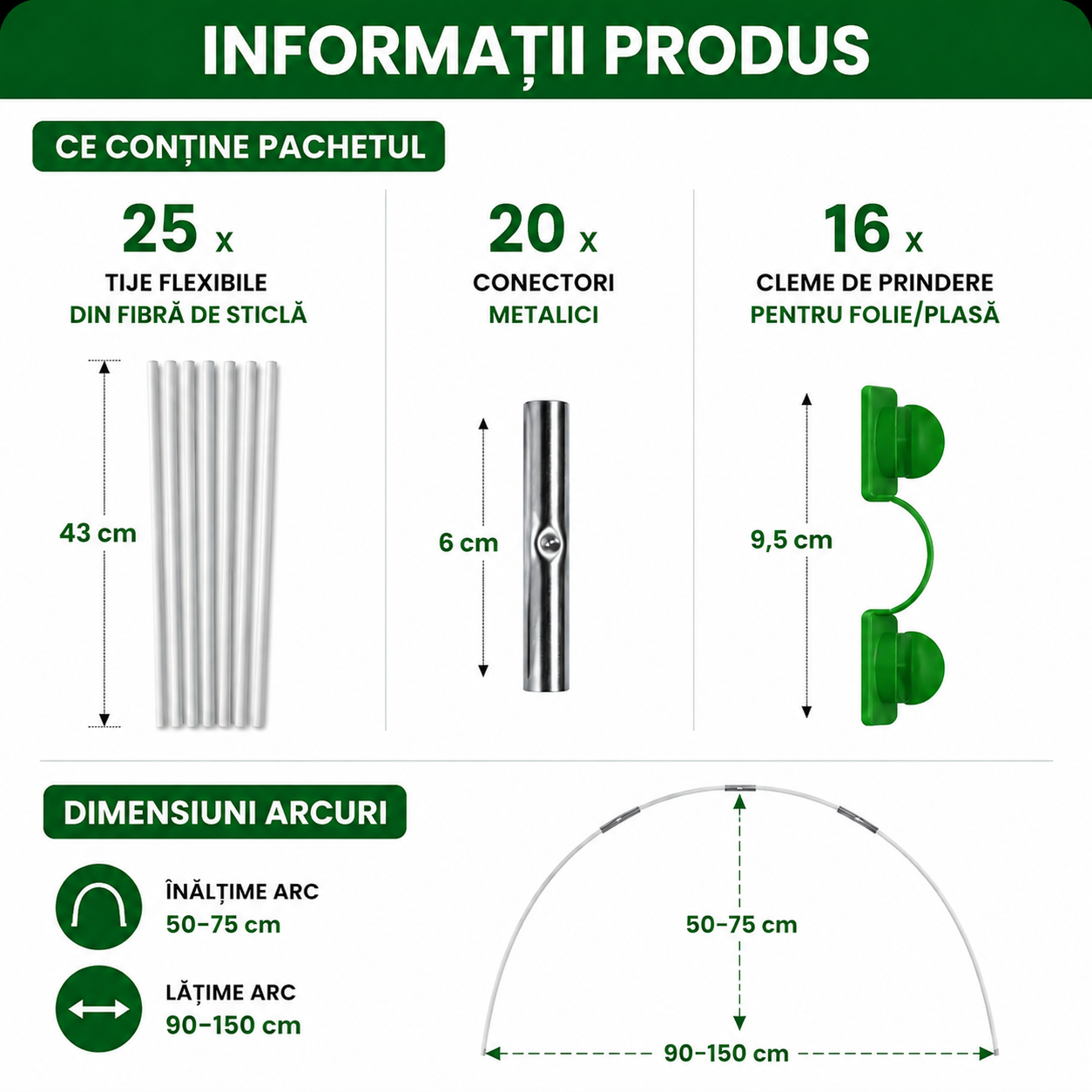 Kit pentru Mini-Seră – Tije Flexibile din Fibră de Sticlă pentru Protecția Plantelor