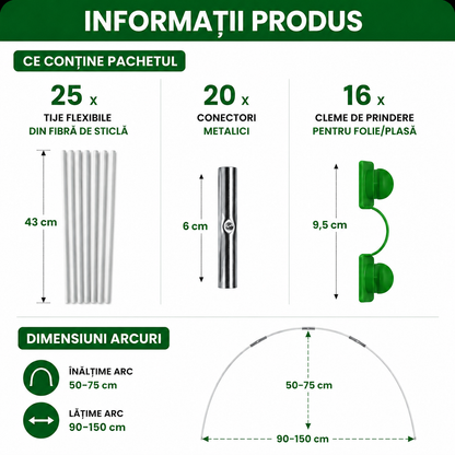 Kit pentru Mini-Seră – Tije Flexibile din Fibră de Sticlă pentru Protecția Plantelor