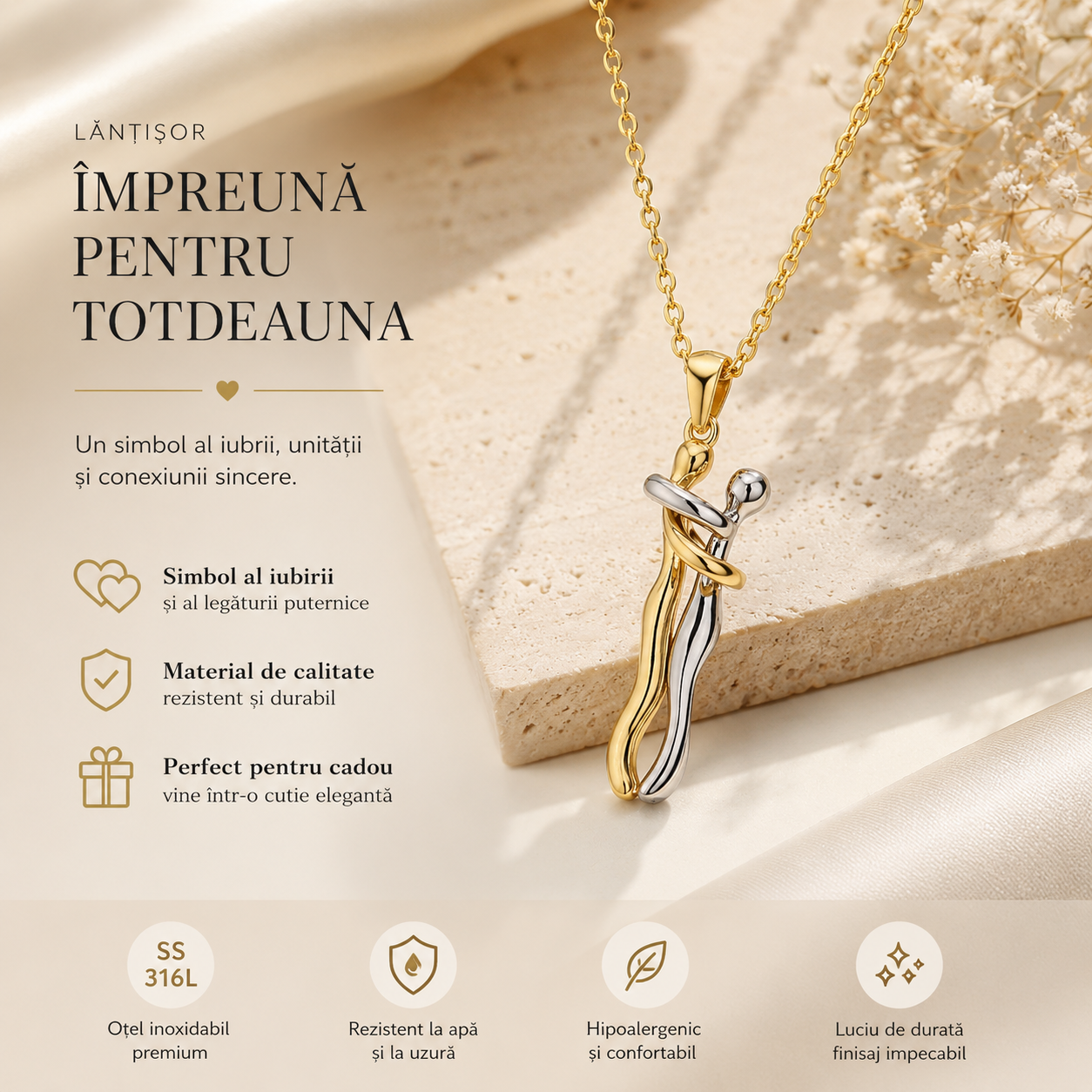 Colier „Uniți pentru Totdeauna” – Pandantiv Îmbrățișare