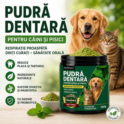 Pudră Premium pentru Igiena Orală a Câinilor și Pisicilor - Respirație Proaspătă & Protecție Împotriva Tartrului