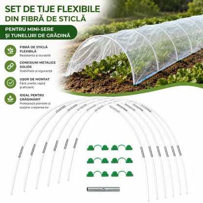 Kit pentru Mini-Seră – Tije Flexibile din Fibră de Sticlă pentru Protecția Plantelor