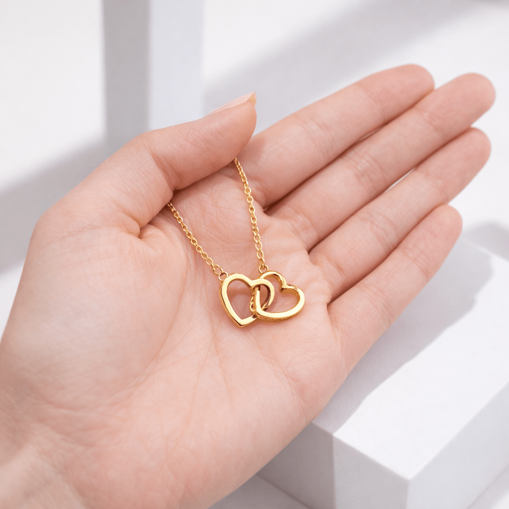 Set Cadou Premium Ursulet cu Trandafir Etern si Colier Inimi Impletite – Cadou Elegant pentru Ea - Azora Shop