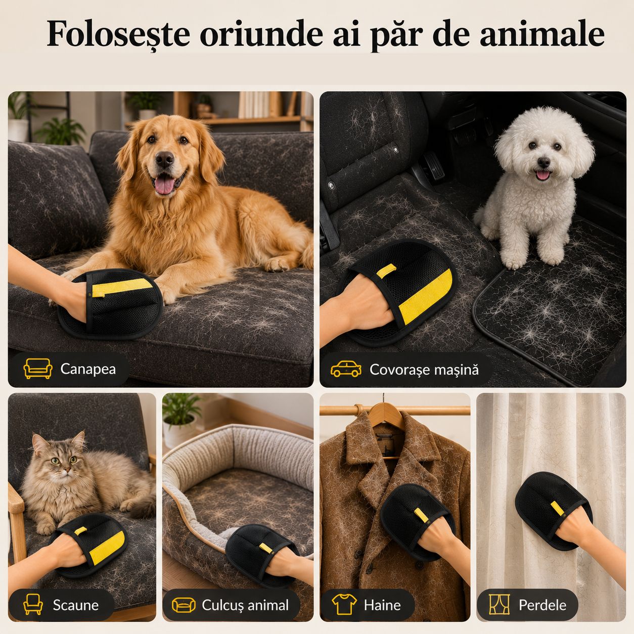 Mănușă Electrostatică Reutilizabilă pentru Îndepărtarea Părului de Animale